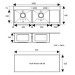 Bản vẽ kỹ thuật Chậu rửa bát inox Sevilla SV-10045 dương bàn 2 hố 1 bàn