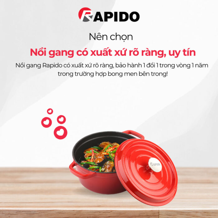 Bộ nồi Rapido RK202224 3 món gang đúc tráng men - Ảnh 5