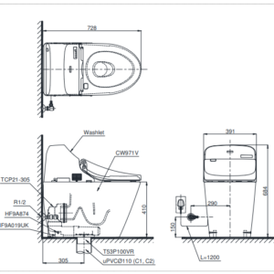 Bàn cầu điện tử một khối - C971P/TCF9433A - Thiết bị vệ sinh cao cấp ToTo