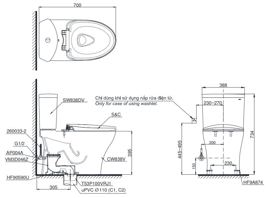 TOTO CS838DE4 - Bồn cầu thông minh nắp rửa cơ TCW1211A 1 TOTO CS838DE4 - Bồn cầu thông minh nắp rửa cơ TCW1211A