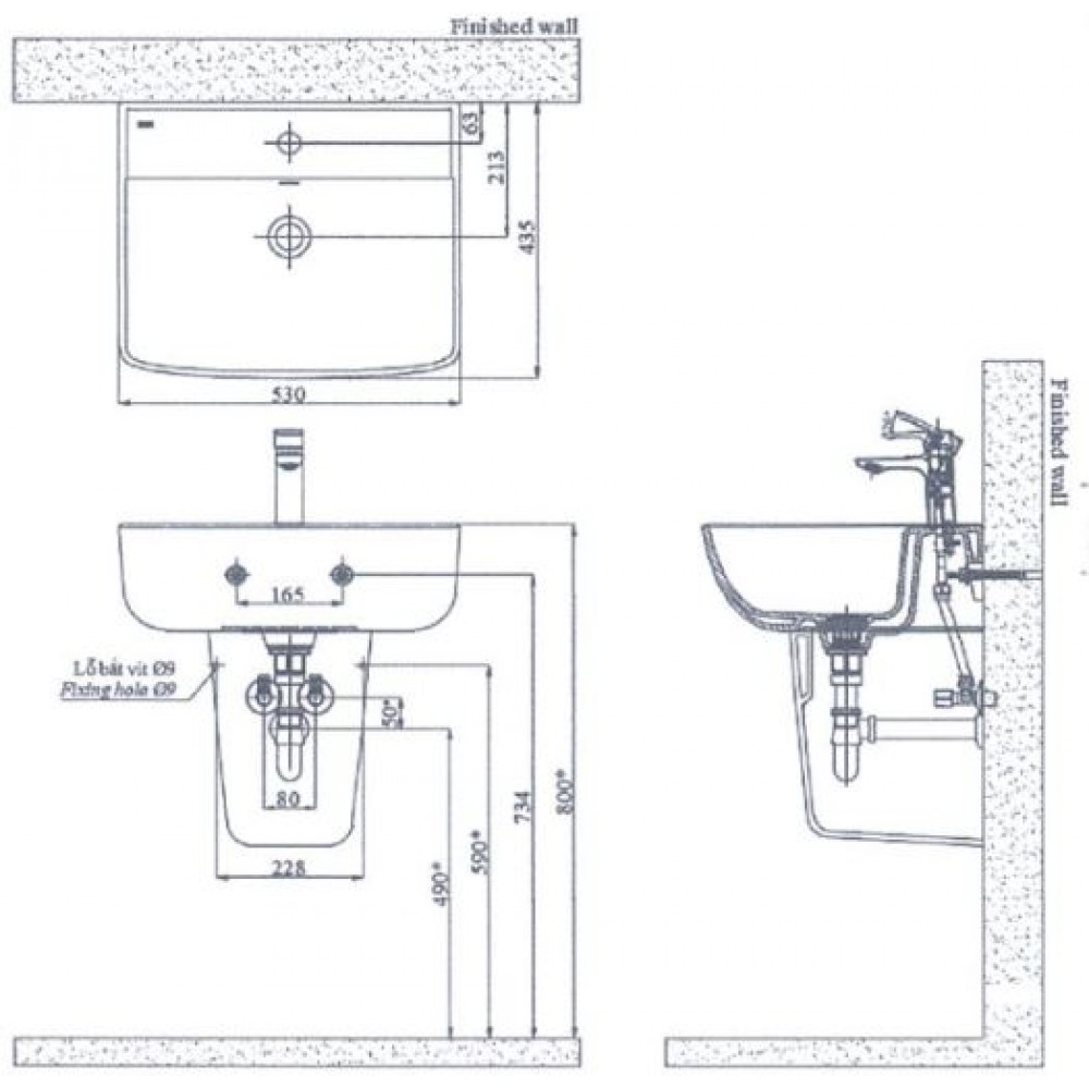 Bộ chậu rửa mặt lavabo Inax L-312V/L-298VC treo tường chân ngắn - Tuấn Đức