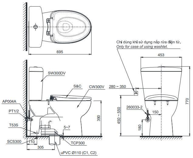 TOTO CS300DRW11 - Bồn cầu thông minh nắp rửa điện tử TCF4911Z 1 bon-cau-2-khoi-totoC2A0cs300drw11