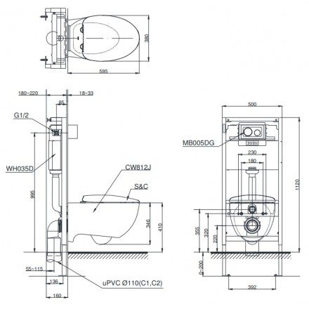 TOTO CW812JWS WH037D-162B MB005DG - Bồn cầu treo tường nắp êm 1 Bồn Cầu TOTO CW812JWS/WH037D-162B/MB005DG Treo Tường