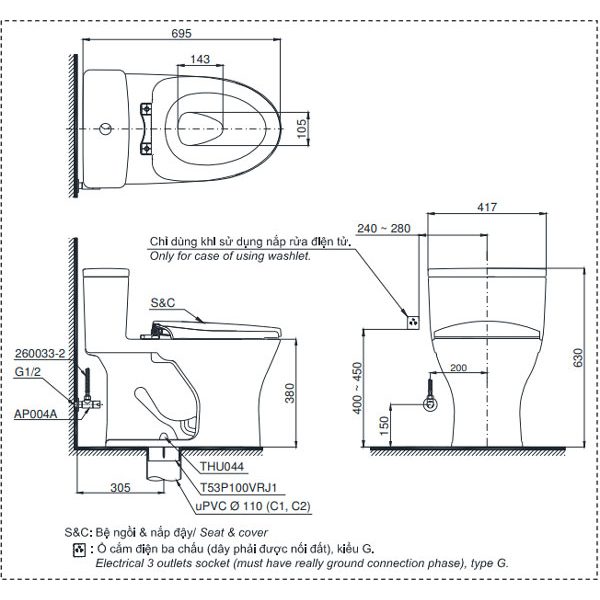 Bồn cầu TOTO MS855DT8 chính hãng, giá tốt 1️⃣ thị trường