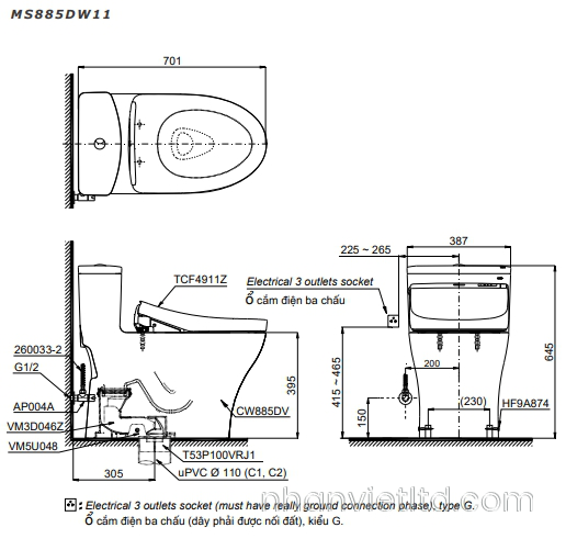 TOTO MS885DW11 - Bồn cầu thông minh nắp rửa điện tử TCF4911Z 2 Bồn Cầu TOTO MS885DW11 Nắp Rửa Điện Tử Tự Động Đóng Mở