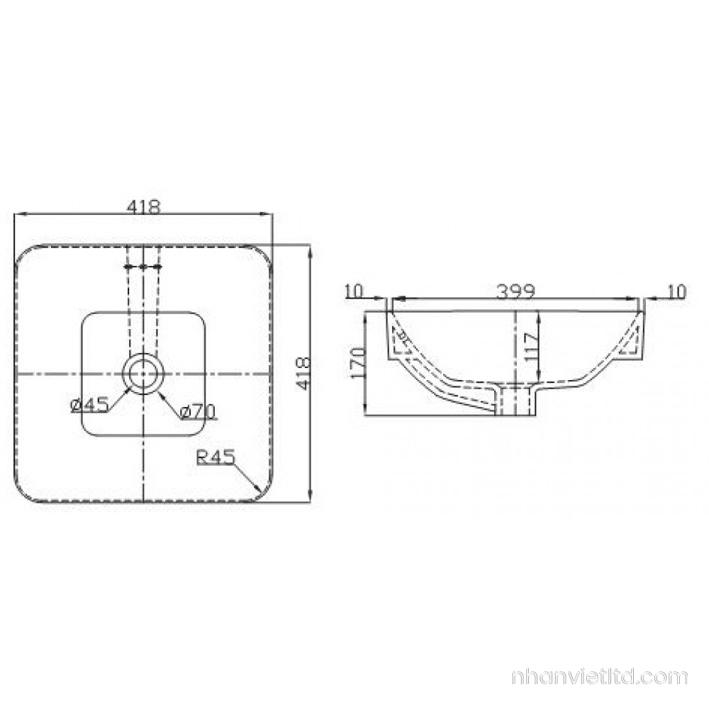 Chậu Rửa Mặt Lavabo Viglacera CD20 Đặt Bàn Vuông