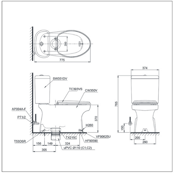 TOTO CS351DW4 - Bồn cầu thông minh nắp rửa điện tử TCF4731A 1 CS351DW4