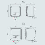 Bản vẽ kỹ thuật Bình nóng lạnh ARISTON ANDRIS2 AN2 15 30 R AG+ 15L 30L lít vuông gián tiếp 2.5FE 2500w