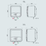 Bản vẽ kỹ thuật Bình nóng lạnh ARISTON ANDRIS2 AN2 15 30 RS 15L 30L lít vuông gián tiếp 2.5FE 2500w