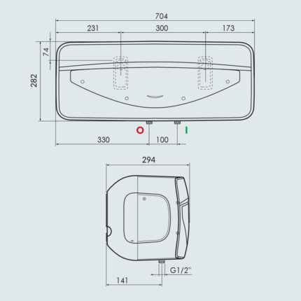 Bản vẽ kỹ thuật Bình nóng lạnh ARISTON VITALY 20 SLIM 20L lít ngang gián tiếp 2.5FE 2500W