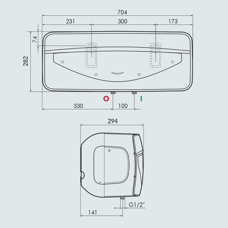 Bản vẽ kỹ thuật Bình nóng lạnh ARISTON VITALY 20 SLIM 20L lít ngang gián tiếp 2.5FE 2500W