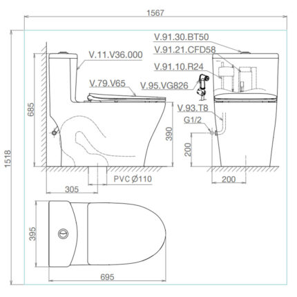 Bản-vẽ-kĩ-thuật-Bồn-cầu-1-khối-VIGLACERA-V36-nắp-êm