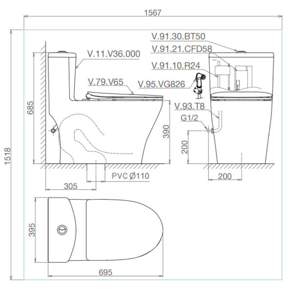 Bản-vẽ-kĩ-thuật-Bồn-cầu-1-khối-VIGLACERA-V36-nắp-êm