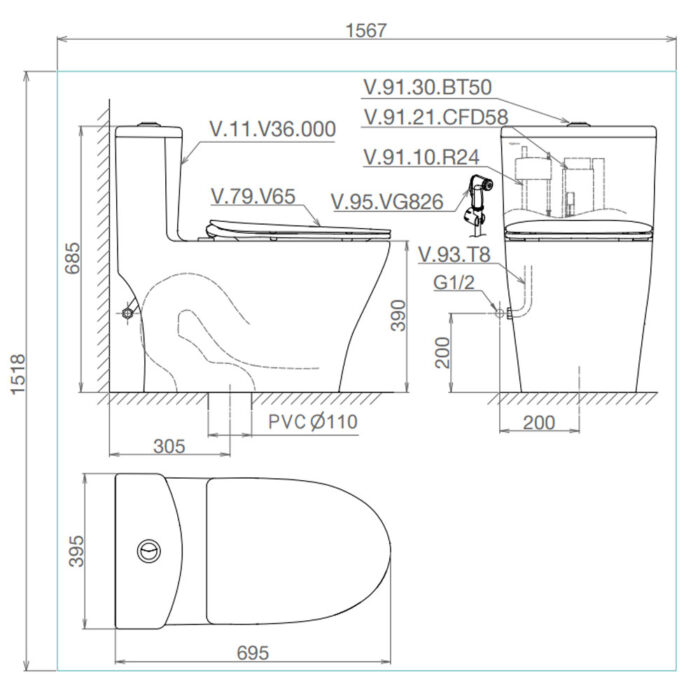Bản-vẽ-kĩ-thuật-Bồn-cầu-1-khối-VIGLACERA-V36-nắp-êm