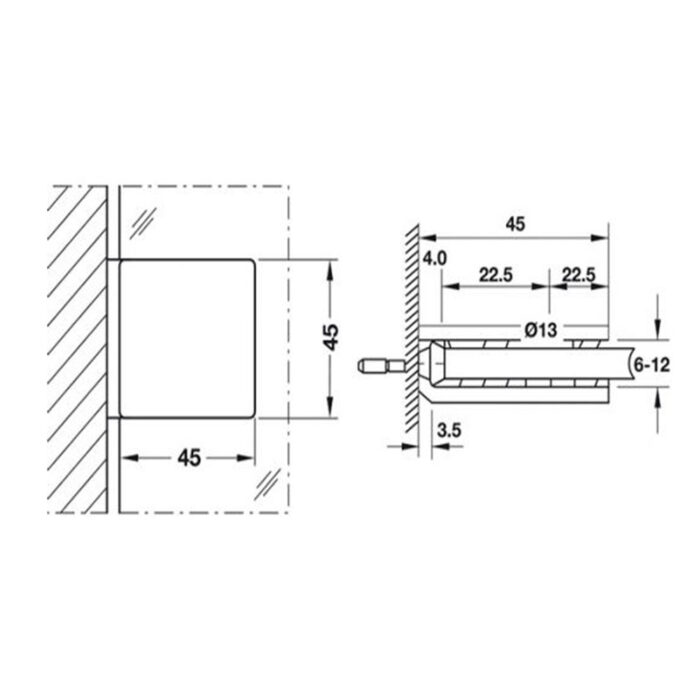 Bản vẽ kích thước Nẹp kính phòng tắm HAFELE 499-05-816 499-05-817 90 độ