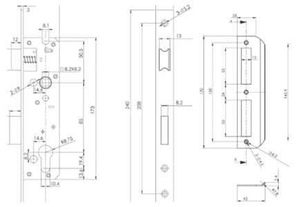Bản vẽ kích thước Ruột khóa cửa HAFELE 911.77.263