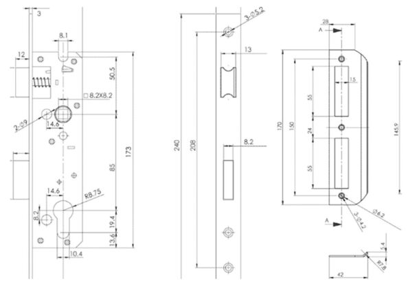 Bản vẽ kích thước Ruột khóa cửa HAFELE 911.77.263