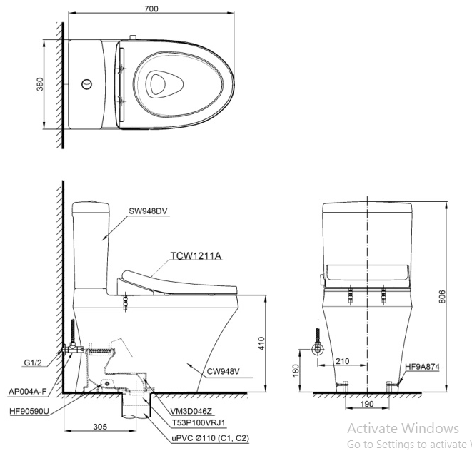 TOTO CS948DE4 - Bồn cầu thông minh nắp rửa cơ TCW1211A 1 TOTO CS948DE4 - Bồn cầu thông minh nắp rửa cơ TCW1211A