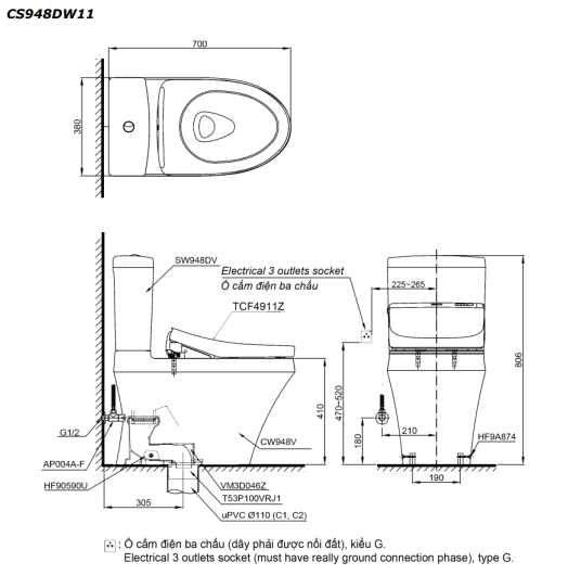 TOTO CS948DW11 - Bồn cầu thông minh nắp rửa điện tử TCF4911Z 1 TOTO CS948DW11 - Bồn cầu thông minh nắp rửa điện tử TCF4911Z