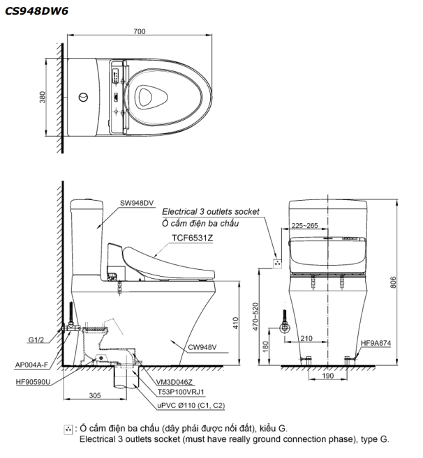 TOTO CS948DW6 - Bồn cầu thông minh nắp rửa điện tử TCF6531Z 1 TOTO CS948DW6 - Bồn cầu thông minh nắp rửa điện tử TCF6531Z