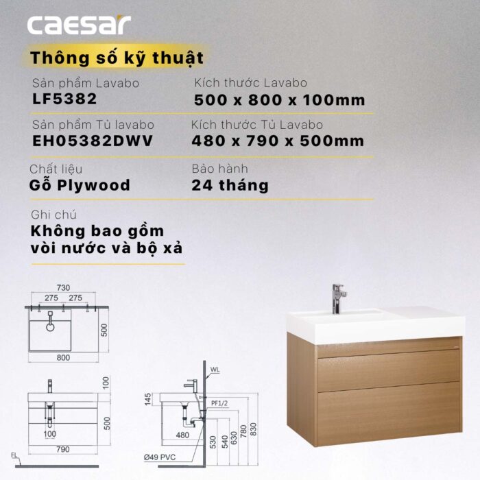 Tủ lavabo CAESAR LF5382 EH05382DWV - Ảnh 2