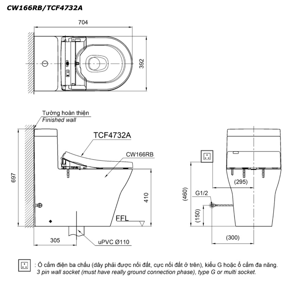 TOTOC CW166RB TCF4732A - Bồn cầu thông minh nắp rửa điện tử 1 TOTOC CW166RB TCF4732A - Bồn cầu thông minh nắp rửa điện tử