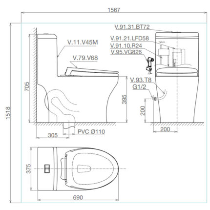 Bản-vẽ-kĩ-thuật-Bồn-cầu-1-khối-VIGLACERA-V45-V45M-nắp-êm