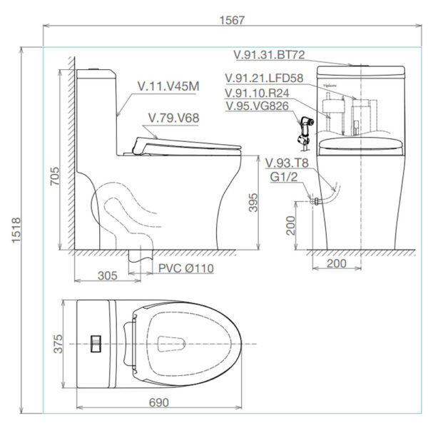 Bản-vẽ-kĩ-thuật-Bồn-cầu-1-khối-VIGLACERA-V45-V45M-nắp-êm