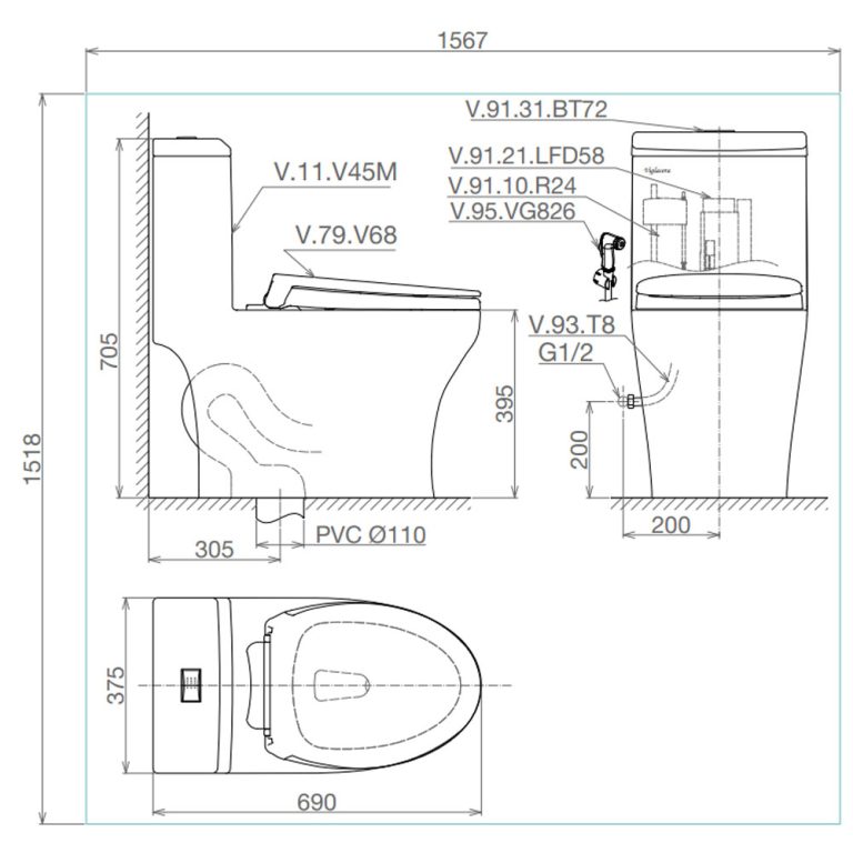 Bản-vẽ-kĩ-thuật-Bồn-cầu-1-khối-VIGLACERA-V45-V45M-nắp-êm