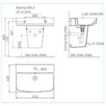 Bản vẽ kĩ thuật chậu lavabo VIGLACERA CD58 kèm chân lửng treo tường