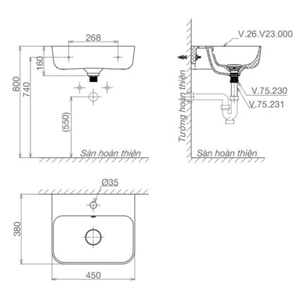 Bản-vẽ-kĩ-thuật-chậu-lavabo-VIGLACERA-V23-kèm-chân-lửng-treo-tường