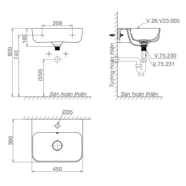 Bản-vẽ-kĩ-thuật-chậu-lavabo-VIGLACERA-V23-kèm-chân-lửng-treo-tường