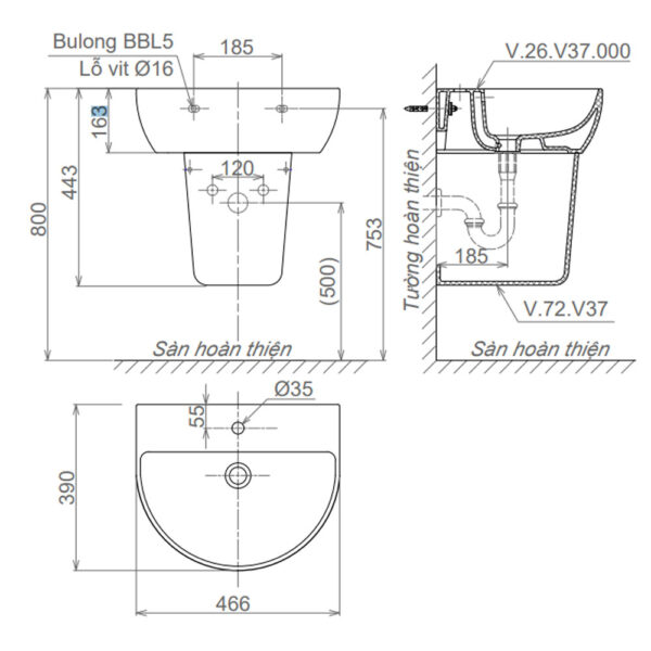 Bản-vẽ-kĩ-thuật-Chậu-rửa-mặt-lavabo-VIGLACERA-V37-kèm-chân-lửng-treo-tường