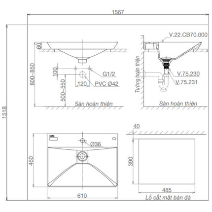 Bản-vẽ-kĩ-thuật-chậu-lavabo-VIGLACERA-CB70-đặt-bàn
