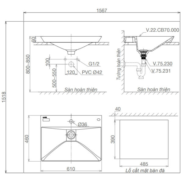 Bản-vẽ-kĩ-thuật-chậu-lavabo-VIGLACERA-CB70-đặt-bàn
