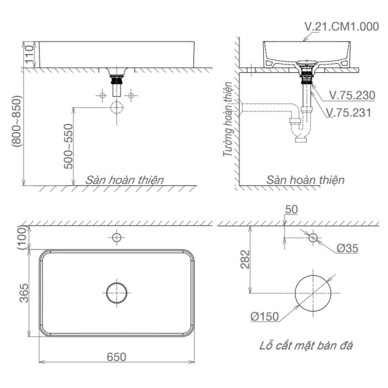 Bản-vẽ-kĩ-thuật-chậu-lavabo-VIGLACERA-CM1-CM01-đặt-bàn