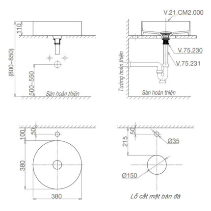 Bản-vẽ-kĩ-thuật-chậu-lavabo-VIGLACERA-CM2-CM02-đặt-bàn