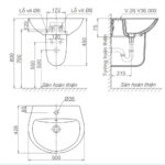Bản-vẽ-kĩ-thuật-chậu-lavabo-VIGLACERA-V36-kèm-chân-lửng-treo-tường