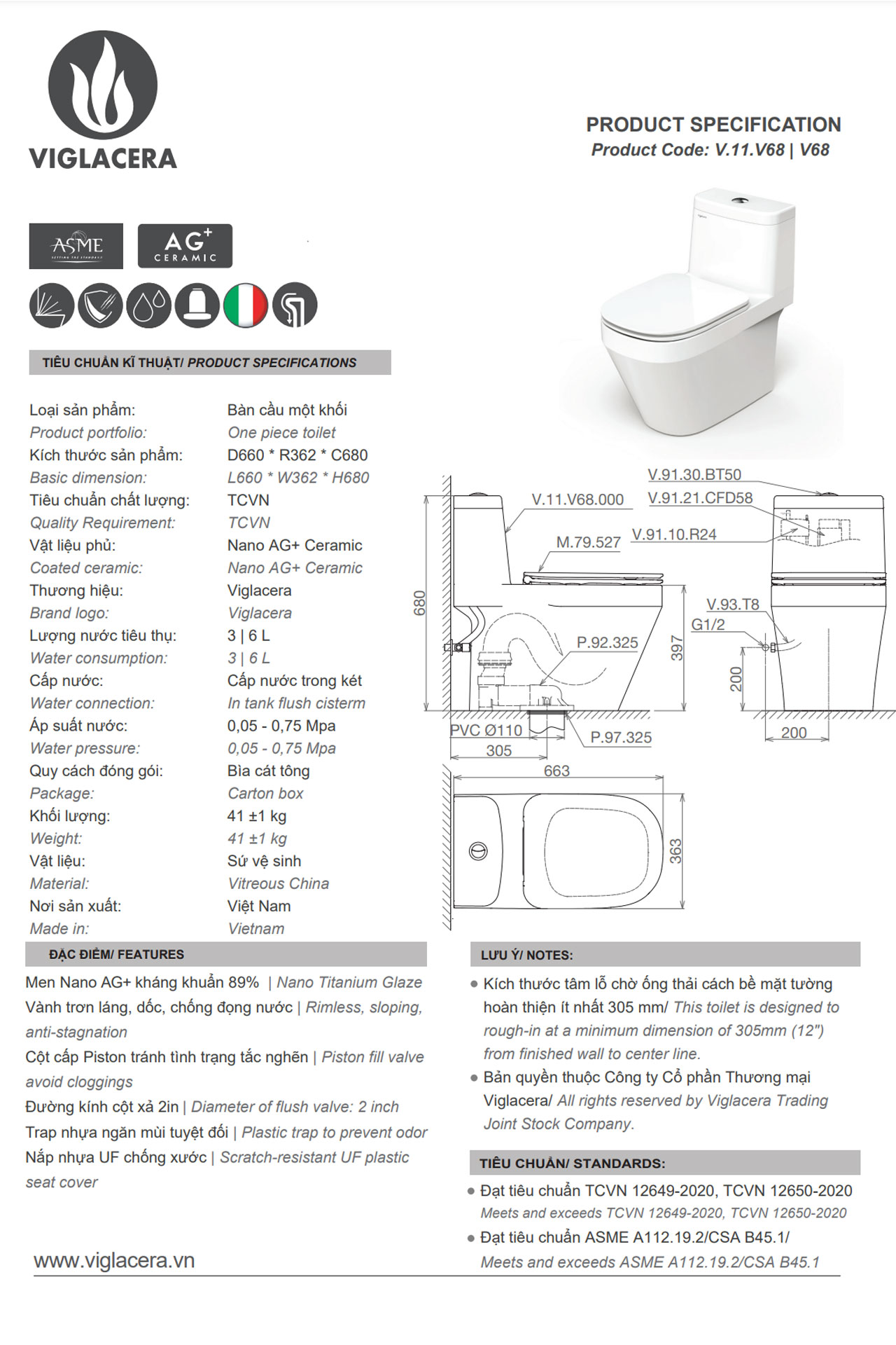 Thông-số-kĩ-thuật-Bồn-cầu-1-khối-VIGLACERA-V68-nắp-êm