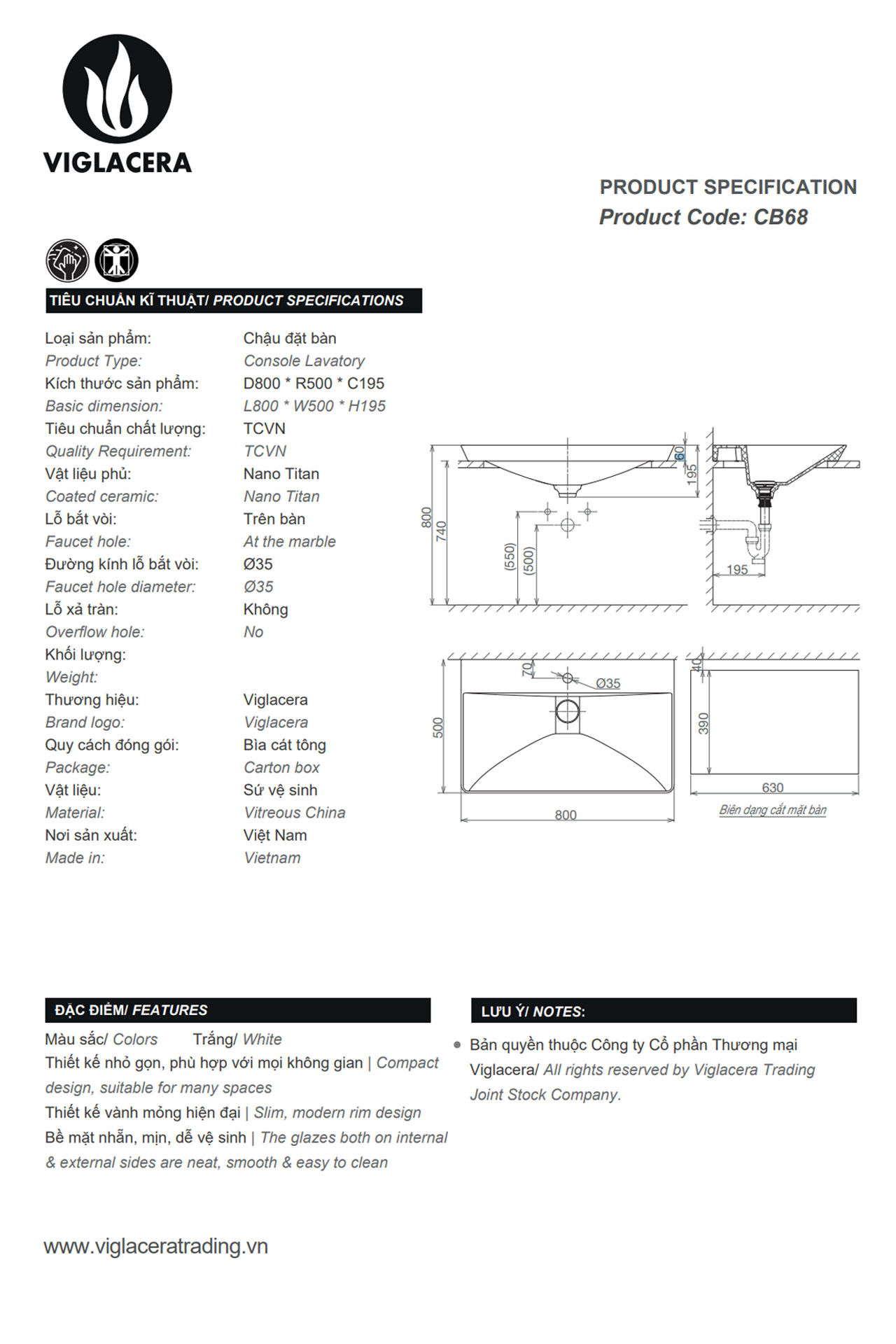 Thông-số-kĩ-thuật-chậu-lavabo-VIGLACERA-CB68-đặt-bàn