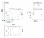 bản vẽ kích thước Bồn cầu 1 khối VIGLACERA V68 nắp êm