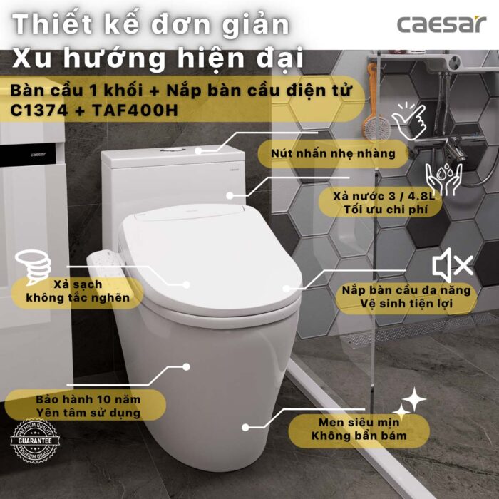 Bồn cầu thông minh CAESAR C1374F TAF400H (CD1374) nắp rửa điện tử - Ảnh 2