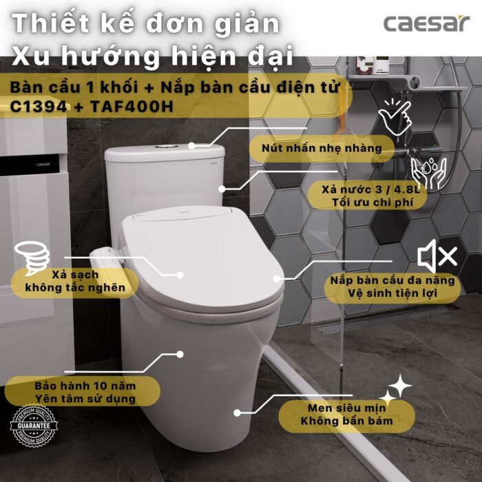 Bồn cầu thông minh CAESAR C1394F TAF400H (CD1394) nắp rửa điện tử - Ảnh 2