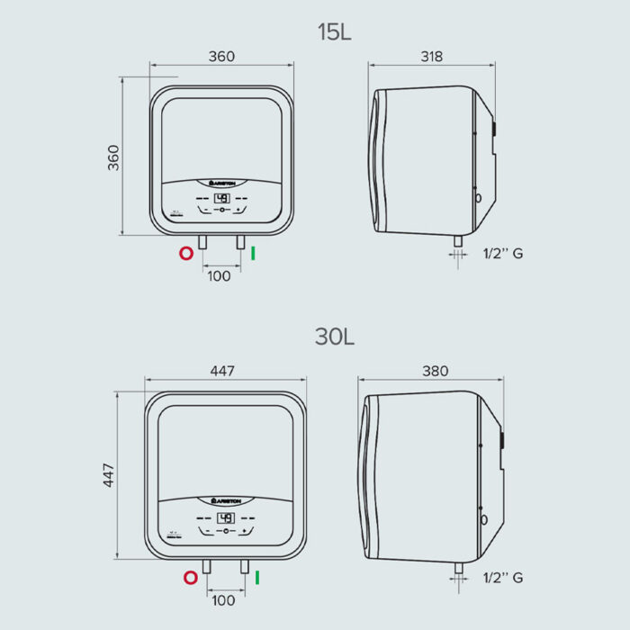 Bản vẽ kỹ thuật Bình nóng lạnh ARISTON AN2 15 30 LUX-D Ag+ 15L 30L lít vuông gián tiếp 2.5FE 2500w