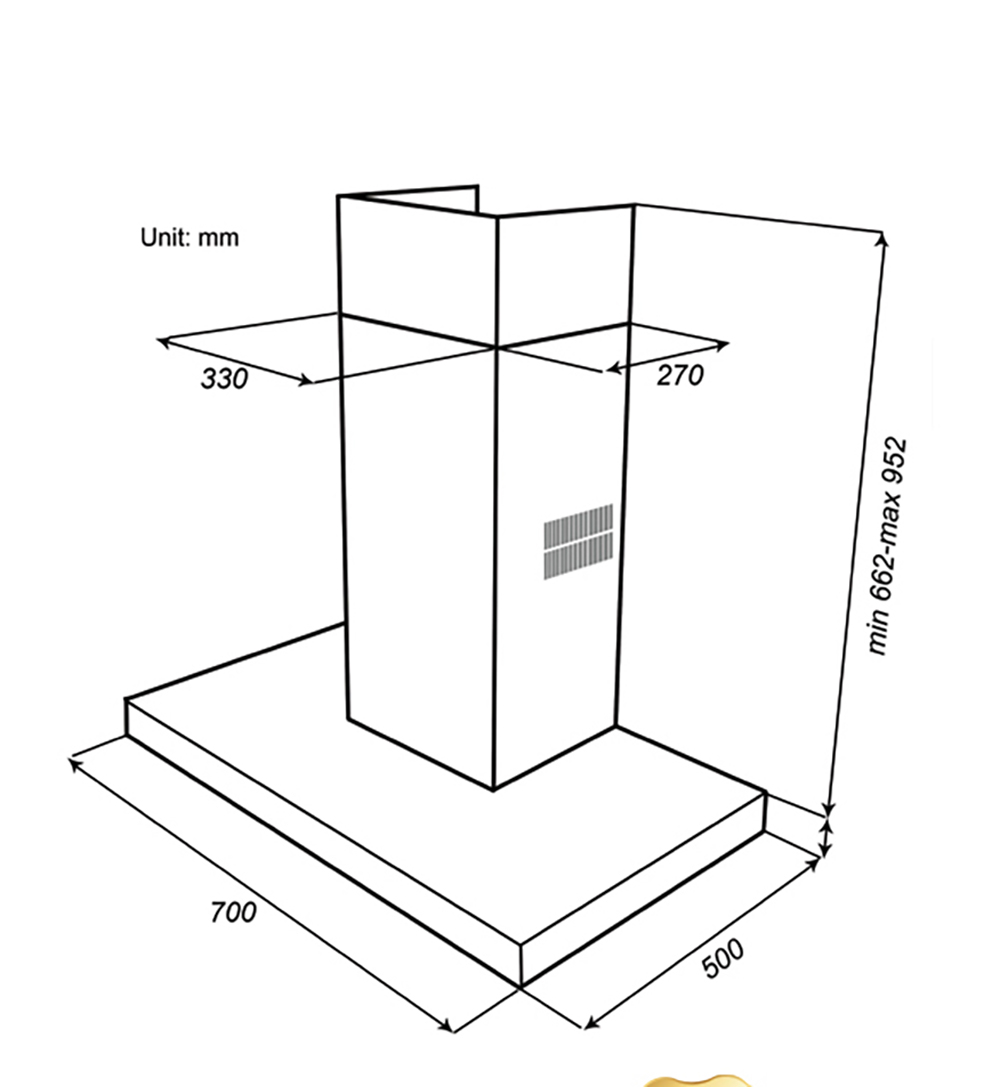 Bản vẽ kỹ thuật Máy hút mùi SPELIER SP-106 70cm Chữ T