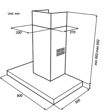 Bản vẽ kỹ thuật Máy hút mùi SPELIER SP 108 90cm Chữ T