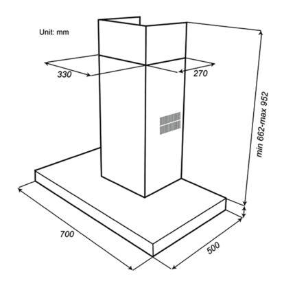 Bản vẽ kỹ thuật Máy hút mùi SPELIER SP 109 SO 70cm 90cm Chữ T