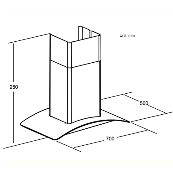 Bản vẽ kỹ thuật Máy hút mùi SPELIER SP 652GT 70cm kính cong