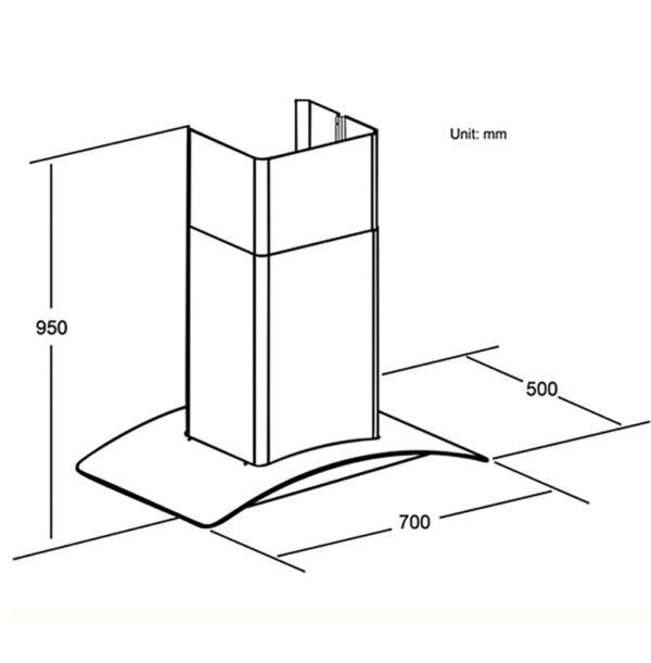 Bản vẽ kỹ thuật Máy hút mùi SPELIER SP 654GT 70cm kính cong