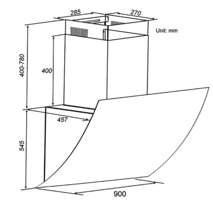 Bản vẽ kỹ thuật Máy hút mùi SPELIER SP 708 PLUS 90cm kính vát